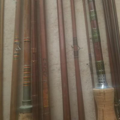 8 Vintage fresh water Wooden fishing rods