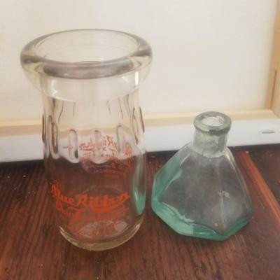 Vintage Stockton cream bottle and an antique ink wellwell