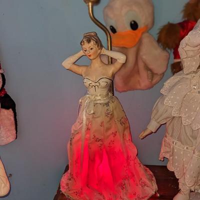 Vintage Victorian Style Woman Wearing Fabric Dress Lamp Light