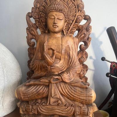 Ornate Wood Carved Buddha Statue