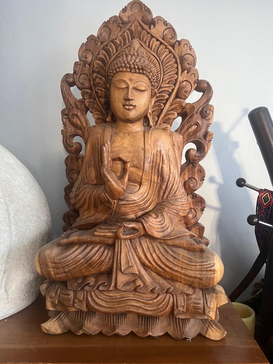 Ornate Wood Carved Buddha Statue