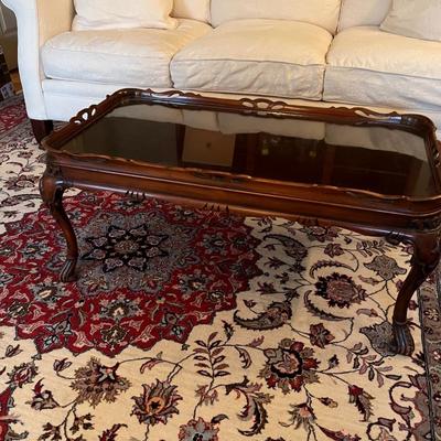 VTG Clawfoot Wooden Glasstop Coffee Table