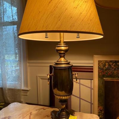 Lot of 1 Brass 1 Bronze lamp. 1 Table 2 Floor Off white shades