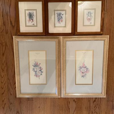 Set of 5 Framed & Matted Bertrand Floral Prints