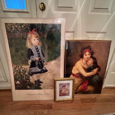 Lot of 4: Plastic Framed Posters, Renior Young Girl in Blue Dress, Ntl Gallery, Elisabeth Vigee Le Brun Mother Daughter Hug, Angel Sleep,...