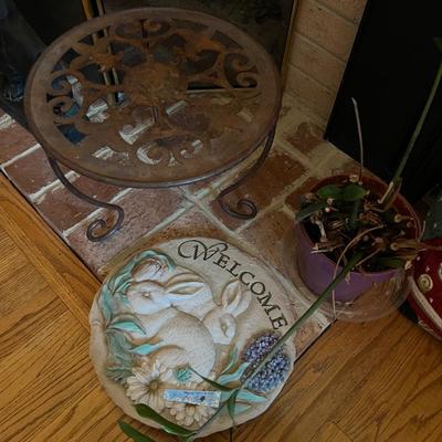 Lot of 3: 10 " Plant Stand, Welcome Garden Stone, Plant