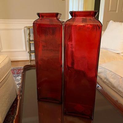 Set of 2 Red Glass Vases