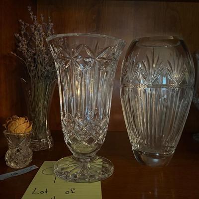 Lot of 4: 2 Crystlas Waterford Vases 9" & 8.5", 1 Crystal Mikasa Vase 6", Small Vase 2"