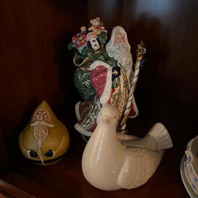 Lot of 3: 1. Fairfield Folkart Santa 2. Fitzfloyd Pitcher, 3. Ceramic Dove