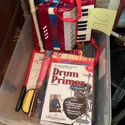 Lot of : Instruments, Recorders & Accordian& Harmonicas & Bob Dyland & Soundgarden & Drum/Guitar books
