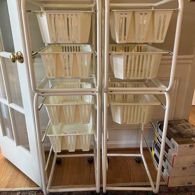 Lot of 2 Ikea Metal shelves with 7 slide out hanging baskets