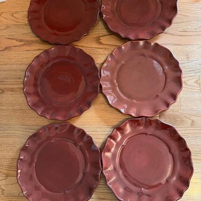 Lot of 6 Burgundy Hand Painted Tracy Porter Jardiniere Collection Scalloped edge plates