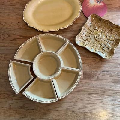Lot of 11: Hand Painted 2002 Cermiche Toscane Platter, Debbie Segura Chip & Dip set (1 bowl 6 Sides), Square Scalloped edge platter,...