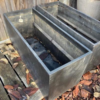 2 large rectangular planters made of metal