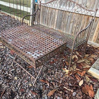 distressed outdoor metal folding bench & table