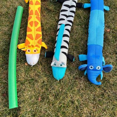 Lot of 4 Assorted Pool Toys: Noodle, Giraffe, Zebra, & Elephant