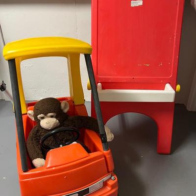 Lot of 3: 1. Little Tikes Toddler car 2. Little Tikes Easle & Chalkboard 3. Stuffed Monkey