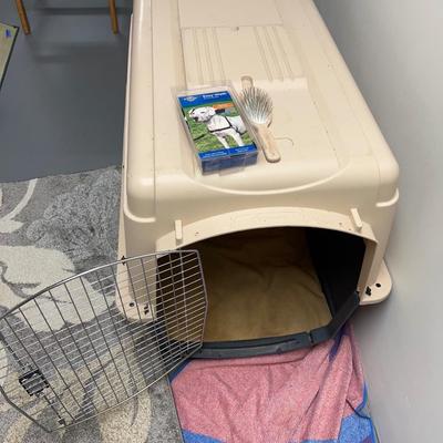 Lot of 3: Large Dog Kennel , (Dog Brush EXCLUDED), Medium Easy Walk Dog Harness