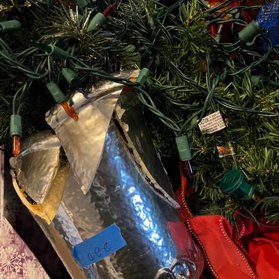 Lot of 5: Battery Operaterd Holiday Wreath; Wreath with lights; Colored lights; 2 Mini Christmas trees in silver potters