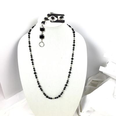 1135 Black Onyx and Sterling 3pc Jewelry Set