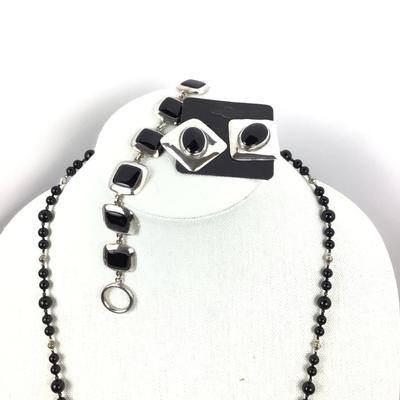 1135 Black Onyx and Sterling 3pc Jewelry Set