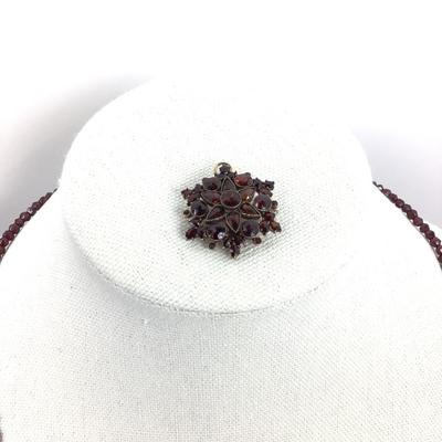1136 Garnet Sterling Pin, Necklace, Earring , Pendant Set
