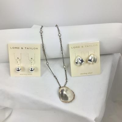 1139 Sterling Silver Pierced Lord & Taylor Earrings with Necklace
