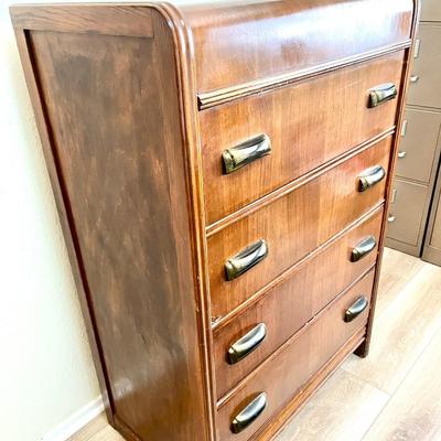 LOT 54  ART DECO ANTIQUE WATERFALL CHEST OF DRAWERS