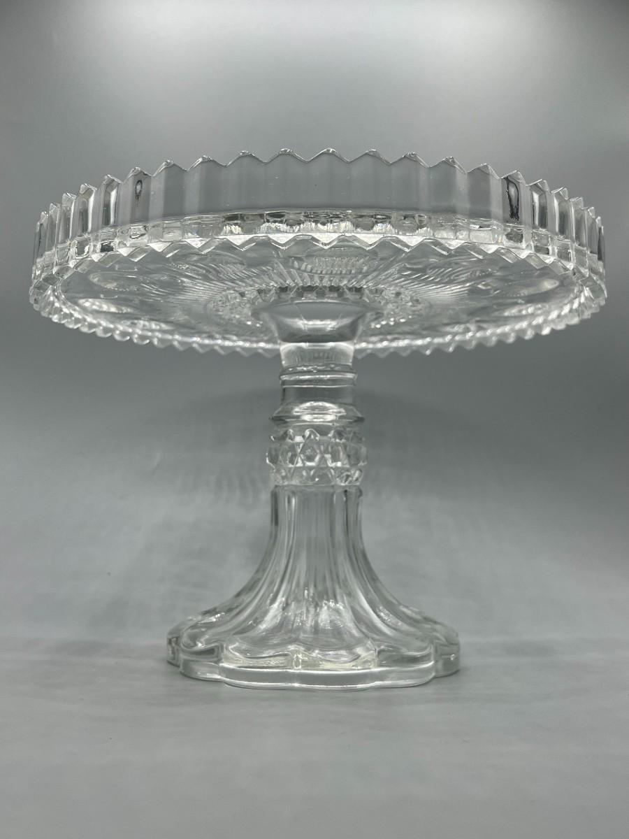 Vintage Crystal Glass Large Stemmed Cake Display Plate