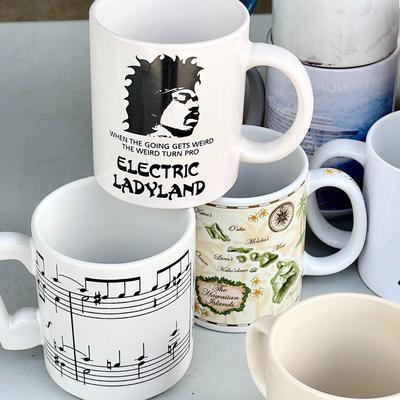 LOT 60  ASSORTMENT OF NOVELTY CERAMIC COFFEE MUGS MUSTANG RANCH POLITICAL THERMAL