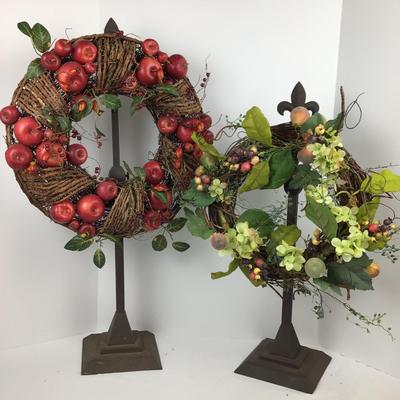 1258 Two Artificial Wreaths Apple and Fruit