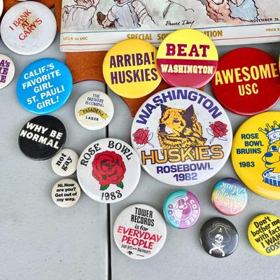 LOT 62  GROUP OF SOUVENIR BUTTONS & COASTERS USC BEER POLITICAL NOVELTY