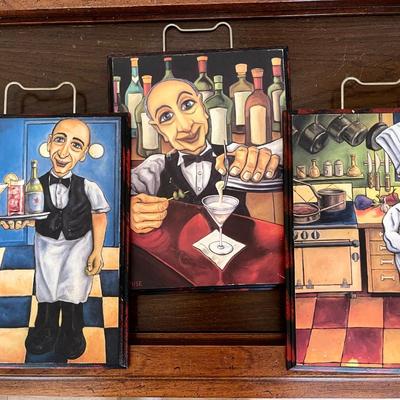 LOT 69  BARTENDER & CHEF RESIN TILES WALL ART KITCHEN DECOR