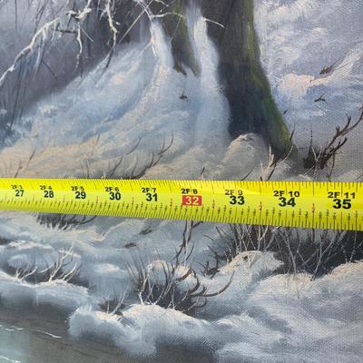 Large Signed Oil On Canvas Winter Creek Landscape