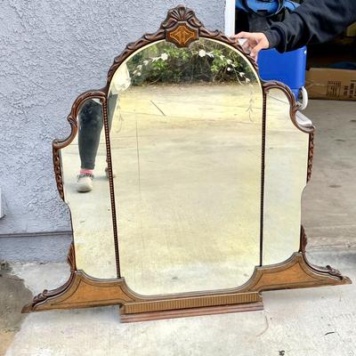 LOT 73  ANTIQUE WALNUT VANITY W/BENCH & MIRROR