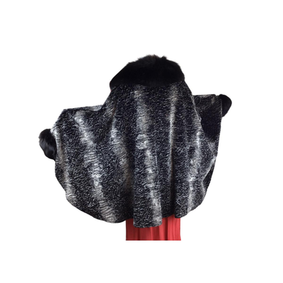 1292 Tarlow Furs Fox Trim Silver Lamb Cape