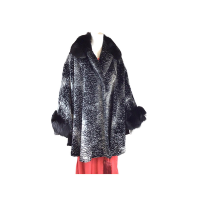 1292 Tarlow Furs Fox Trim Silver Lamb Cape