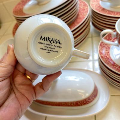 LOT 84  PARTIAL SET OF MIKASA PARCHMENT ROUGE FINE CHINA