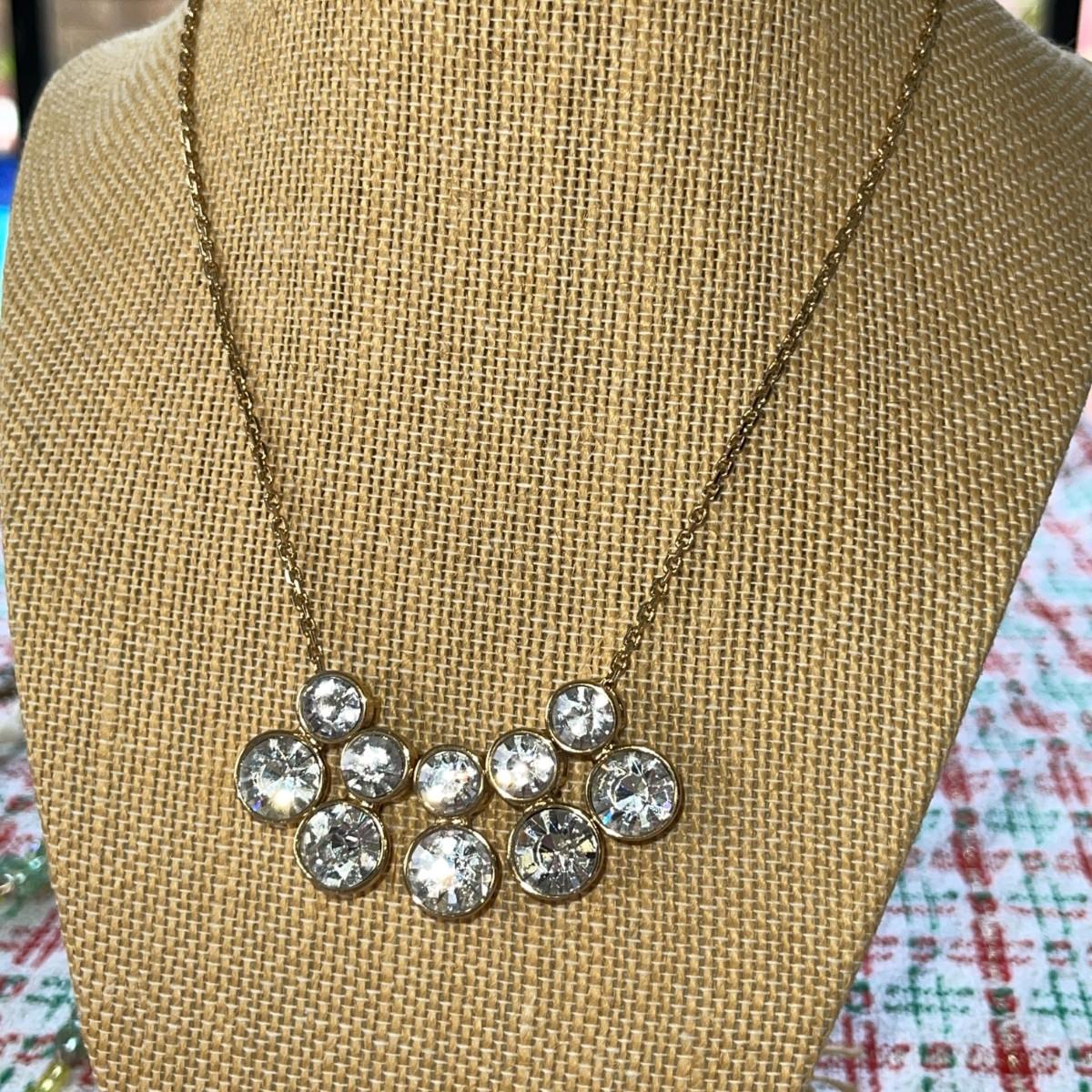 LOT 113 COSTUME JEWELRY CHUNKY FLOATING RHINESTONE CLUSTER NECKLACE