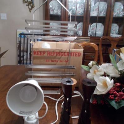 Miscellaneous: Shower Organizer, clip on light, and a pair of candleholders