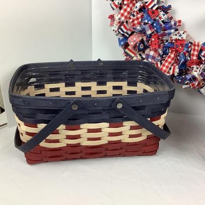Lot # 1293 Pair of Longaberger 2011 Americana Medium Market Baskets, One Lid & Red, White & Blue Wreath