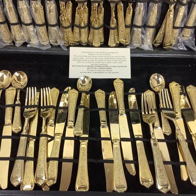1307 Gold Tone Flatware Set in Case