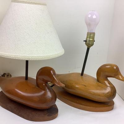 1311 Antique Hand Carved Wooden Decoy Lamp Pair