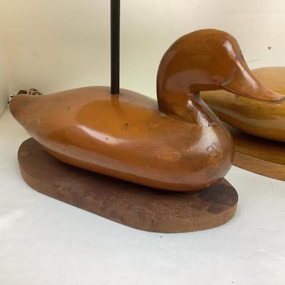 1311 Antique Hand Carved Wooden Decoy Lamp Pair