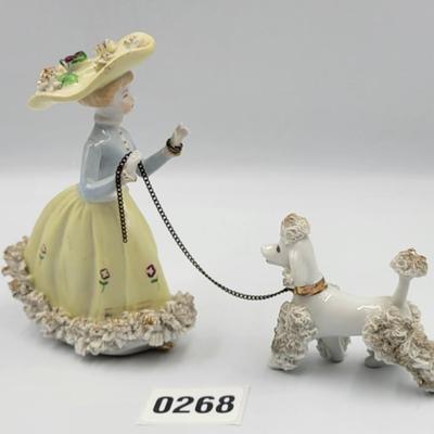 Antique Lady Walking Dag Figurine
