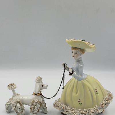 Antique Lady Walking Dag Figurine