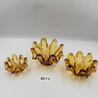 MCM Amber Glass Nesting Ashtrays