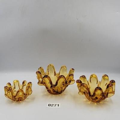 MCM Amber Glass Nesting Ashtrays