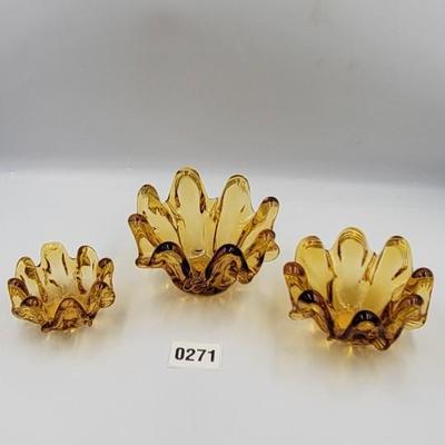 MCM Amber Glass Nesting Ashtrays
