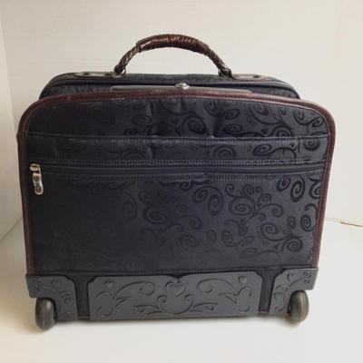 1360 BRIGHTON Black and Brown Leather Rolling Briefcase